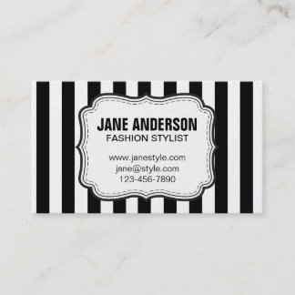 Mod Black White Stripes Pattern FASHION STYLIST Business Card