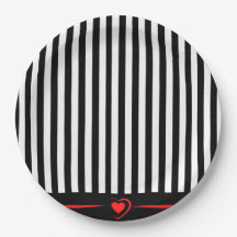 Mod Black & White Stripes with Bright Red Heart