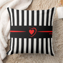 Mod Black & White Stripes with Bright Red Heart