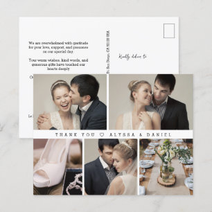 Mod Black White Wedding Photo Grid Heart thank yo Postcard