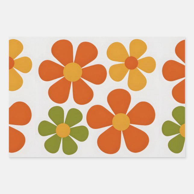 Mod Blooms Wrapping Paper Sheet (Front)