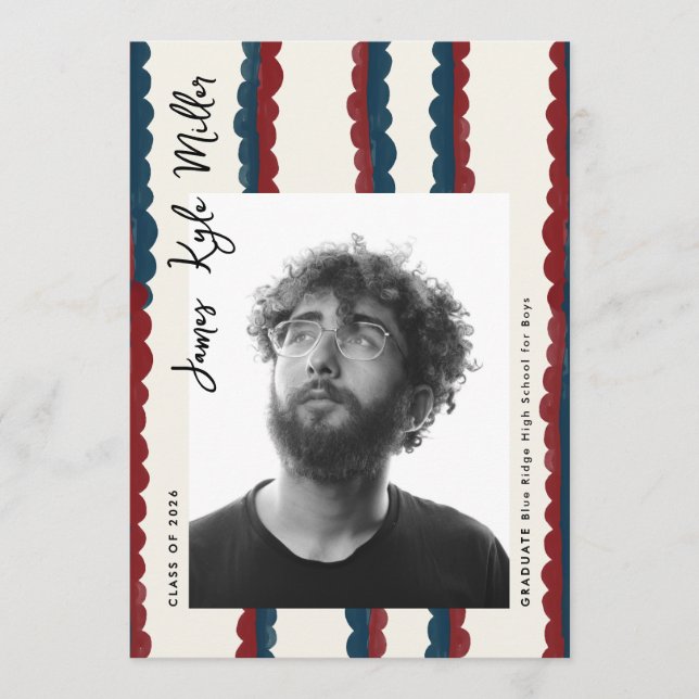 Mod Blue Deep Red Photo Class of 2026 Graduation Announcement (Front)