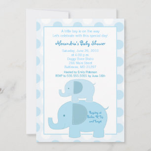 Mod Blue Elephants 5x7 Baby Shower invitation