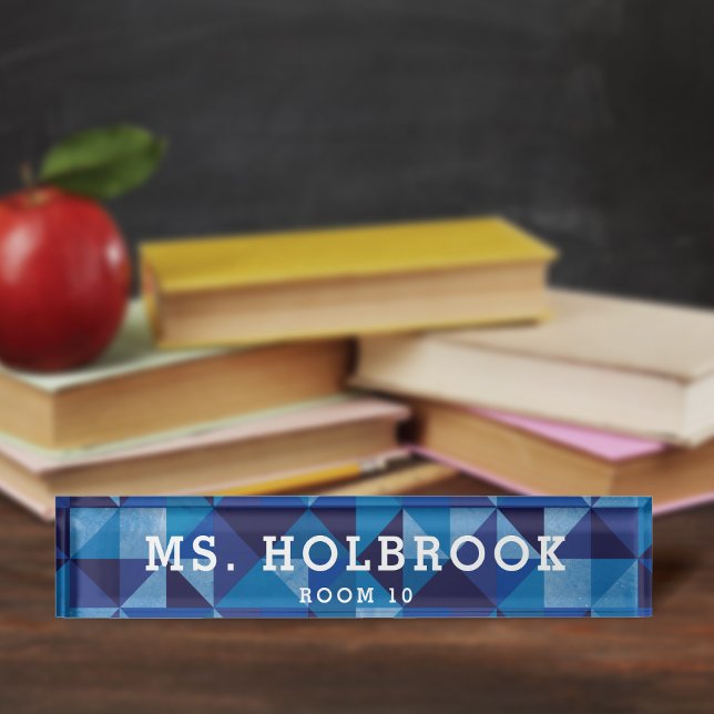 Mod Blue Geometric Pattern Personalized Teacher's Nameplate (Creator Uploaded)