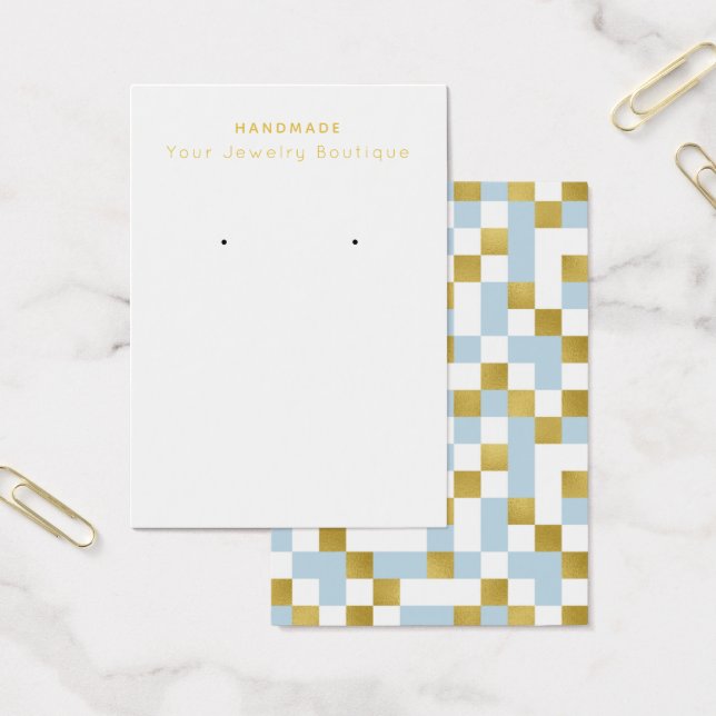 Mod Blue Gold Chequerboard Earring Display Cards (Office)