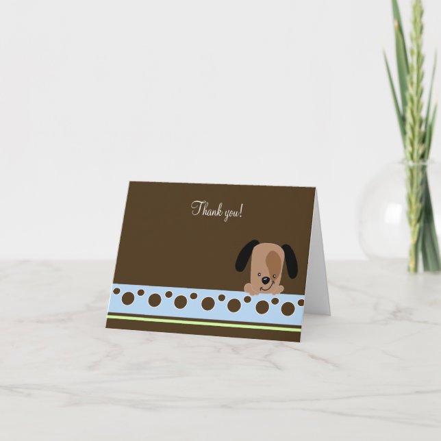 Mod Blue Puppy Folded Thank you note card (Front)