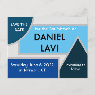 Mod Blue Shapes Save the Date Postcard II