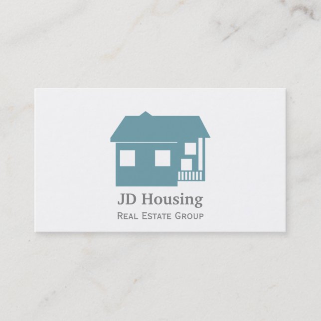 Mod Blue White Classy Real estate  businesscards Business Card (Front)
