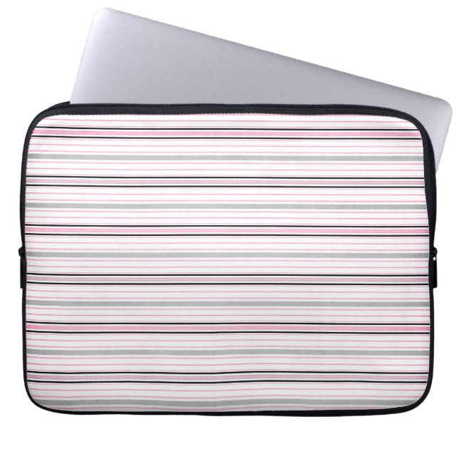 Mod Bold Pink Black Stripe Pattern Laptop Sleeve (Front)