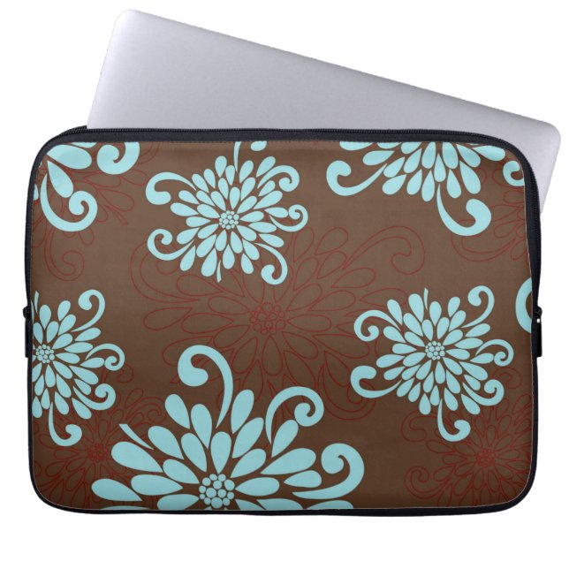 Mod Bold Turquoise Flowers Floral Laptop Sleeve (Front)