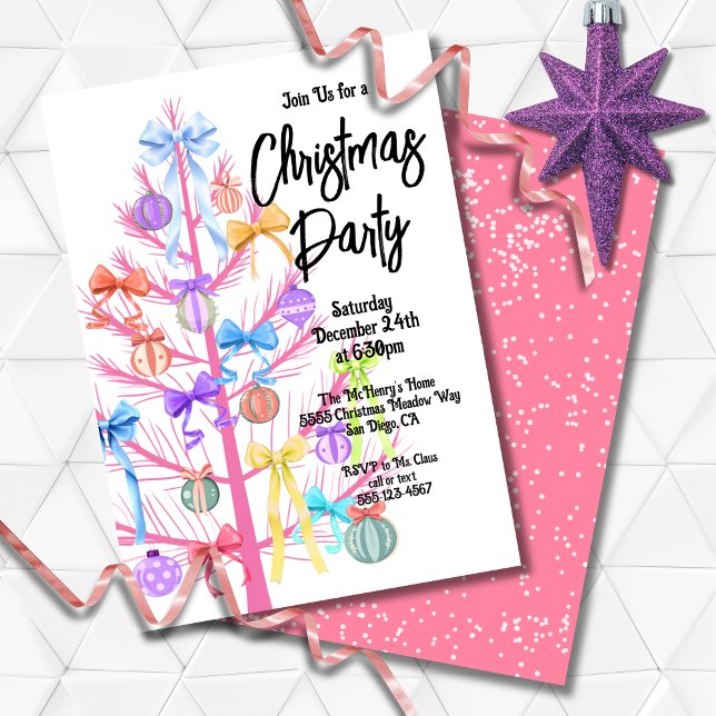 Mod Bow Pink Christmas Tree Party Invitation (Creator Uploaded)