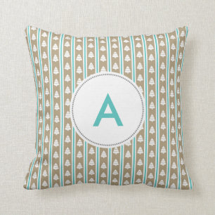 MOD Brown Turquoise White Christmas Trees 3472 Throw Pillow