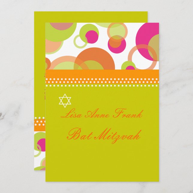 MOD BUBBLES/RETRO BAT MITZVAH INVITATION (Front/Back)