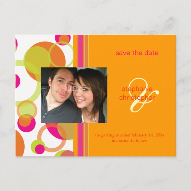 Mod bubbles, Save the Date Photo postcards, Announcement Postcard (Front)