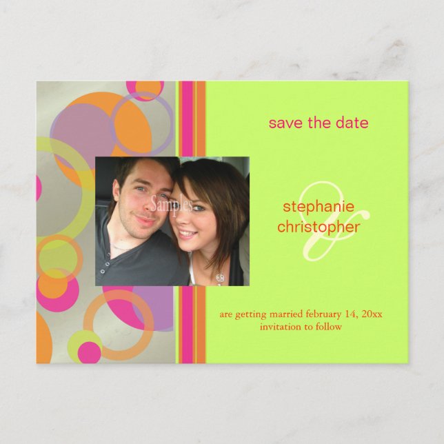 Mod bubbles, Save the Date Photo postcards, Announcement Postcard (Front)