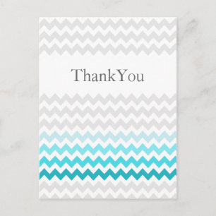 Mod chevron aqua Ombre wedding Thank You Postcard