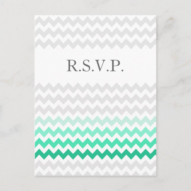 Mod chevron mint green Ombre wedding rsvp Invitation Postcard (Front)