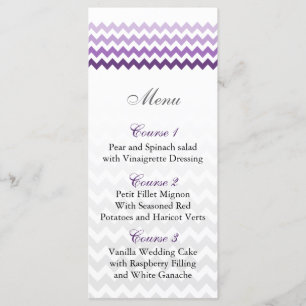 Mod chevron purple Ombre wedding menu cards