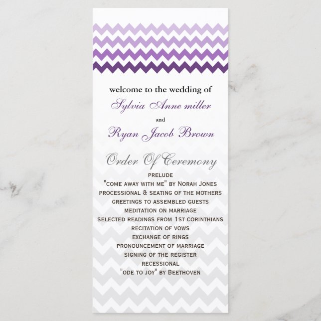 Mod chevron purple Ombre Wedding program (Front)