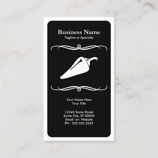 mod chili pepper : black and white business card (Front)