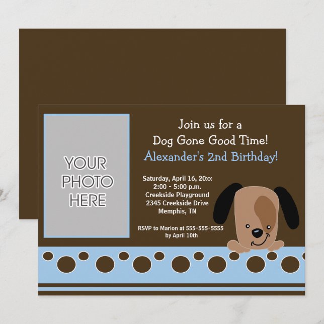 Mod Chiot bleu et Brown Invitation d'anniversaire (Devant / Derrière)