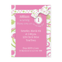 Mod Circles Girl's 1st Birthday Postcard Invitatio