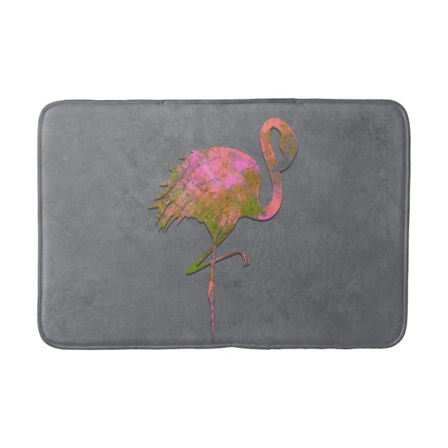 Mod Colourful Summer Flamingo Chic Modern Grey Bath Mat (Front)