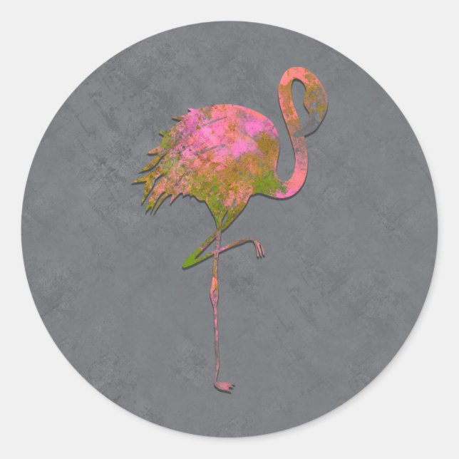 Mod Colourful Summer Flamingo Chic Modern Grey Classic Round Sticker (Front)