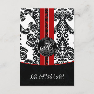 mod damask red rsvp cards standard 3.5 x 5