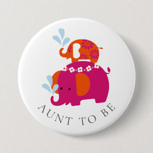Mod Elephant Baby Shower Aunt to Be 3 Inch Round Button