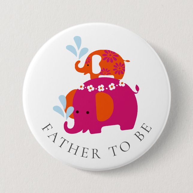 Mod Elephant Baby Shower Father to Be 3 Inch Round Button (Front)