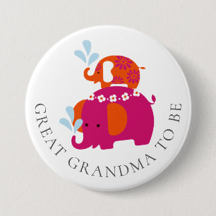 Mod Elephant Baby Shower  Great Grandmother to Be 3 Inch Round Button
