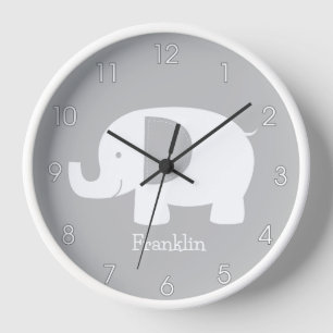 Mod Elephant Grey and White Minimalist Nursery Clock