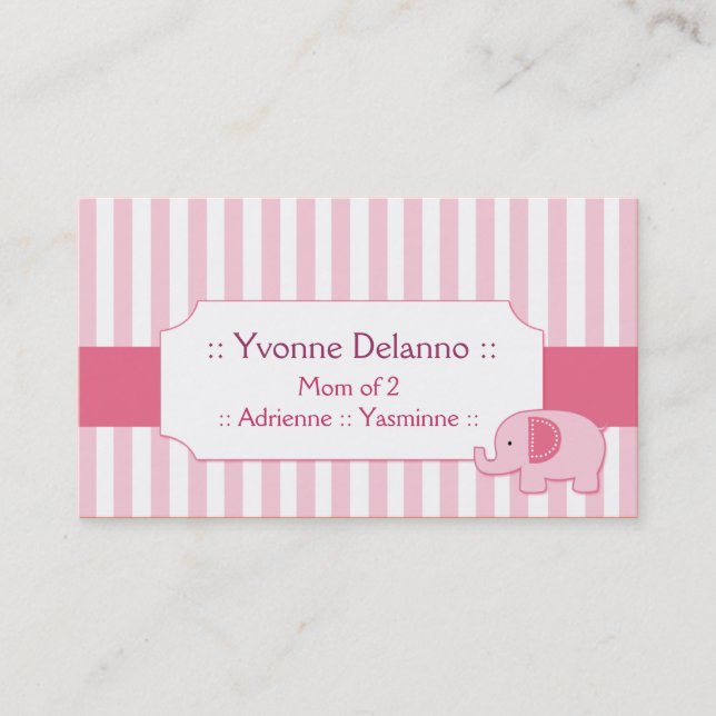 Mod Elephant Trendy Stripe Mommy Calling Card (Front)