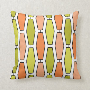 Mod Elongated Hexagon, Orange and Avocado Throw Pillow