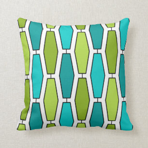 Mod Elongated Hexagon, Teal and Green Throw Pillow