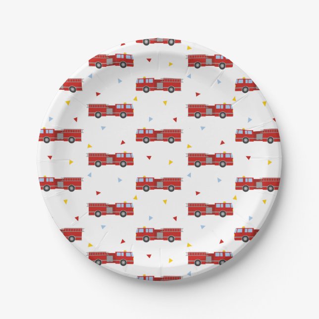 Mod Firetruck Party Pattern Paper Plate (Front)