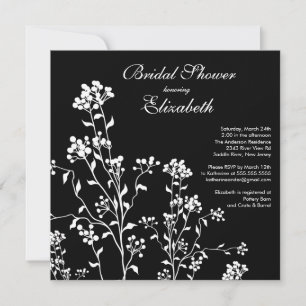 Mod Floral Bridal Shower Invitation Black White