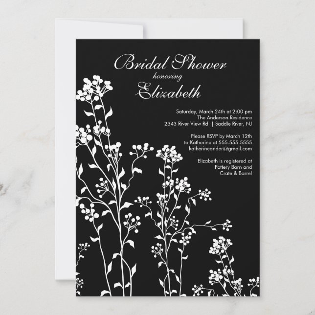 Mod Floral Bridal Shower Invitation Black White (Front)