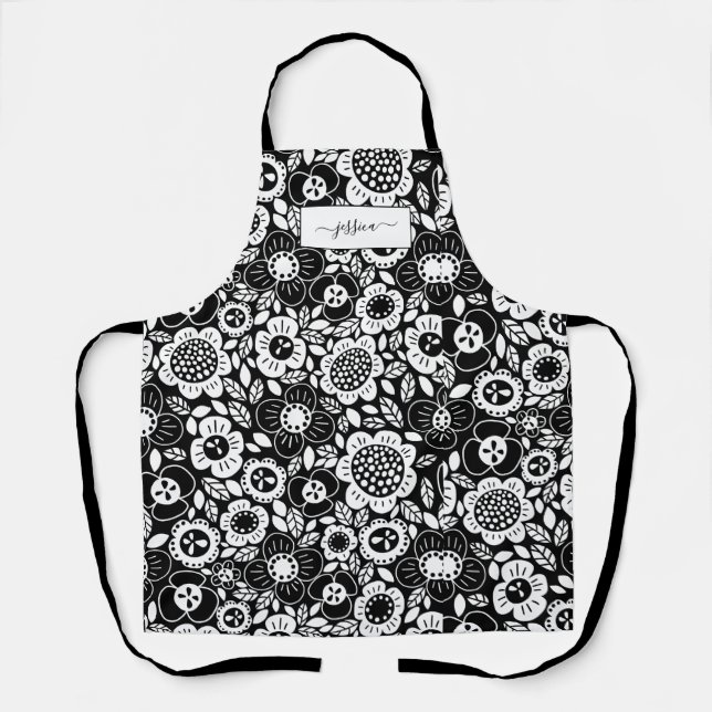 Mod Floral Patter with Script Name Apron (Front)