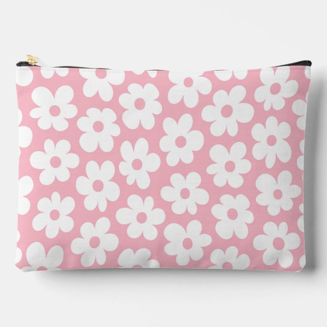 Mod Floral Pattern Pink and White Accessory Pouch (Front)
