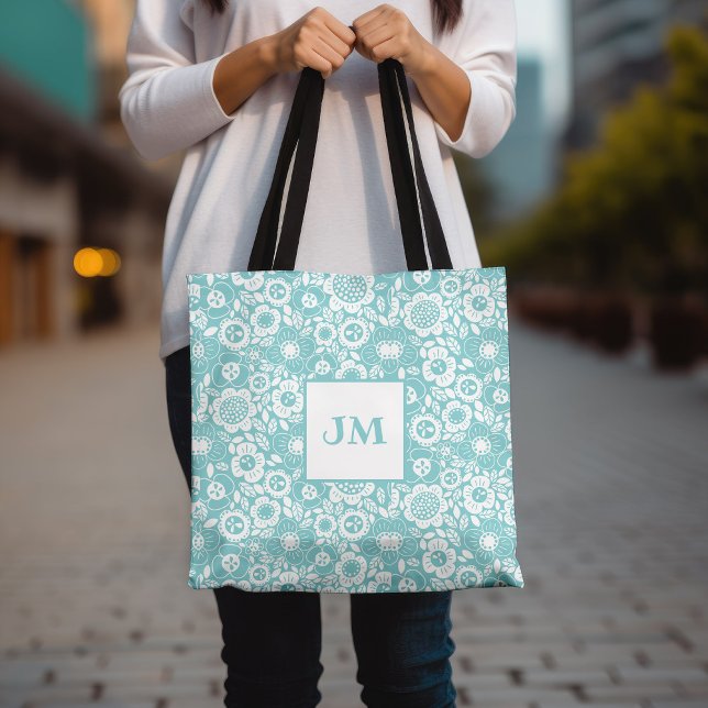Mod Floral Pattern with Initials Tote Bag (Creator Uploaded)