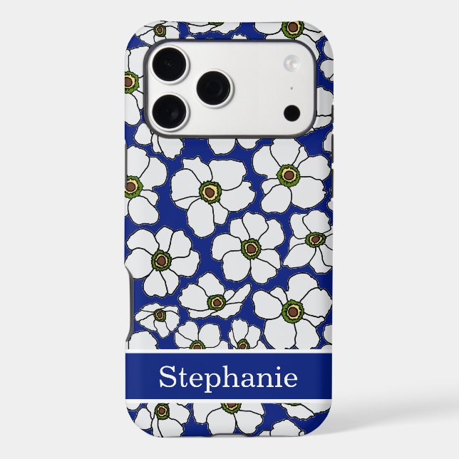 Mod Floral Print On Blue With Personalization  (Back)