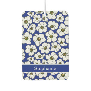 Mod Floral Print On Blue With Personalization Air Freshener