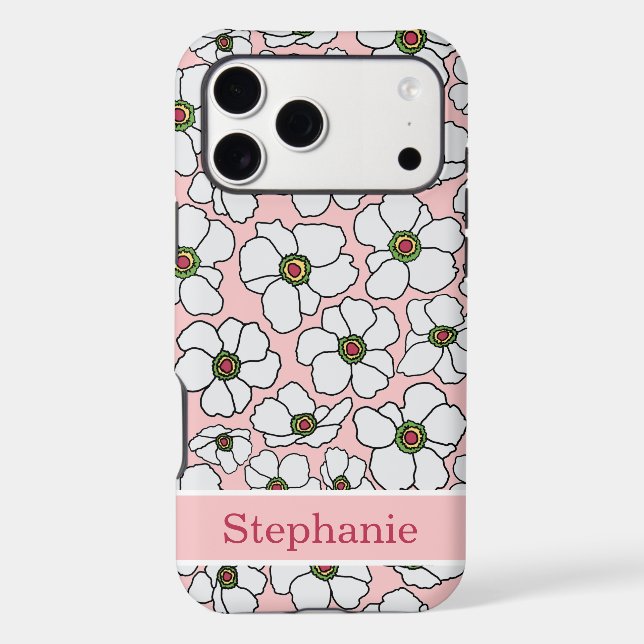Mod Floral Print On Pink With Personalization  (Back)