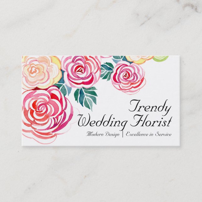 Mod Floral Roses Modern Art Flower Weddings Business Card (Front)