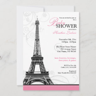 Mod Flourish Eiffel Tower Parisian Baby Shower Invitation