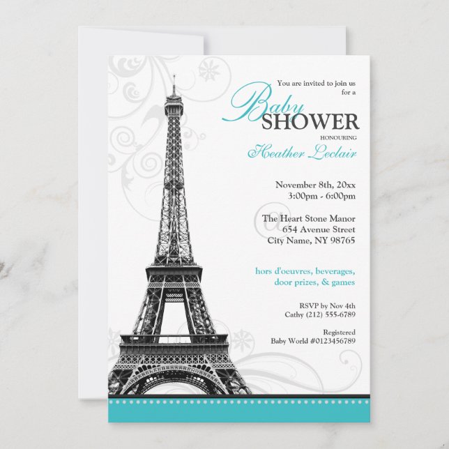 Mod Flourish Eiffel Tower Parisian Baby Shower Invitation (Front)
