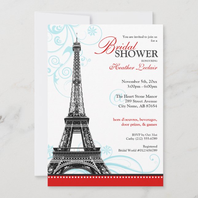 Mod Flourish Eiffel Tower Parisian Bridal Shower Invitation (Front)