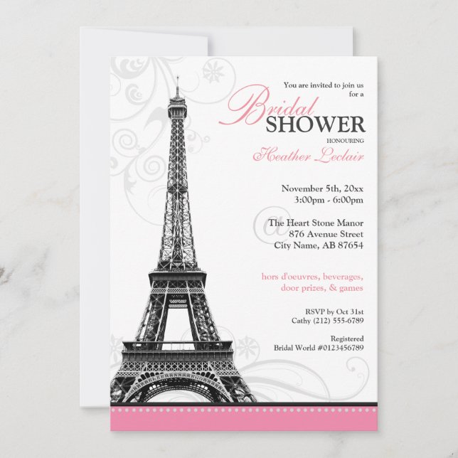Mod Flourish Eiffel Tower Parisian Bridal Shower Invitation (Front)